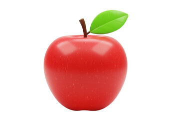 A shiny red apple with green leaf isolated on transparent background