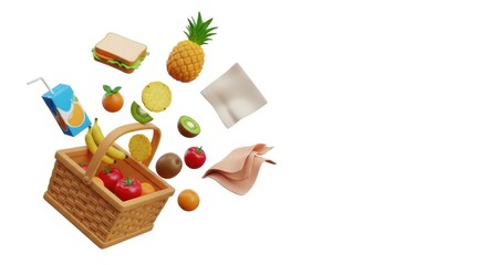 Celebrating national picnic month with fruit and sandwich basket for outdoor leisure