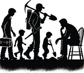 Dual Role Man Black Silhouette Vector of a Father’s Work-Life Balance