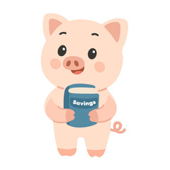 Illustration of Piggy Bank Holding Savings Book