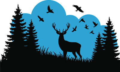 silhouette nature scenery, bush and grass vector, black nature theme, mountains and forest EPS, silhouette of nature bundle, 