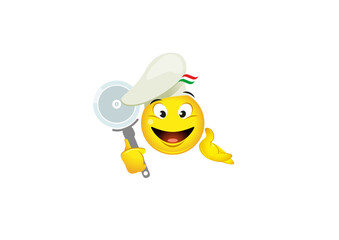 Happy smiley figure as a pizza chef with a pizza cutter