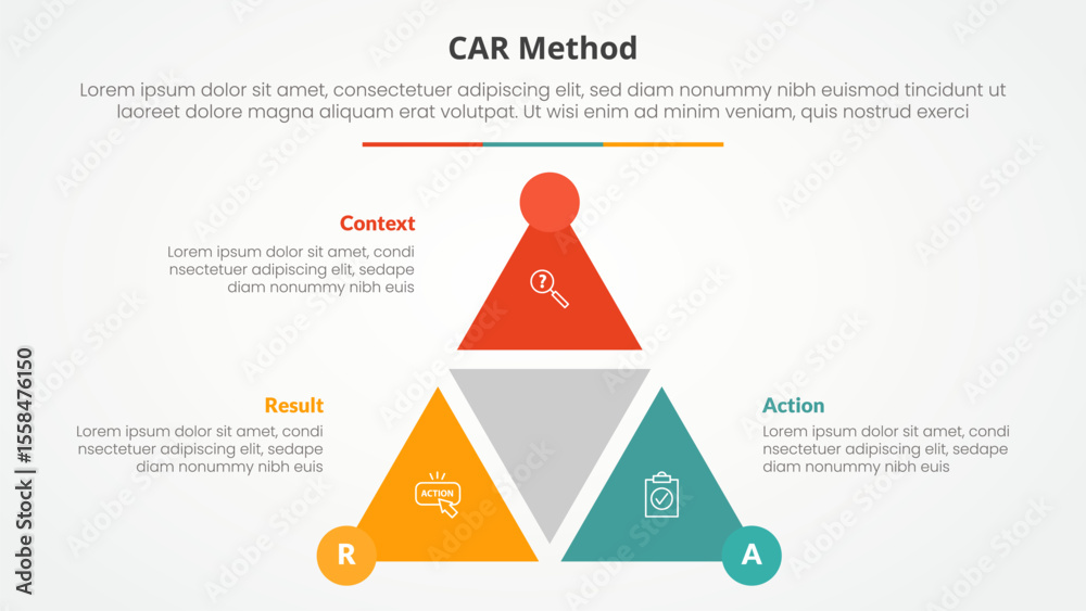 Poster car interview model infographic concept for slide presentation with triangle cycle circular shape sl