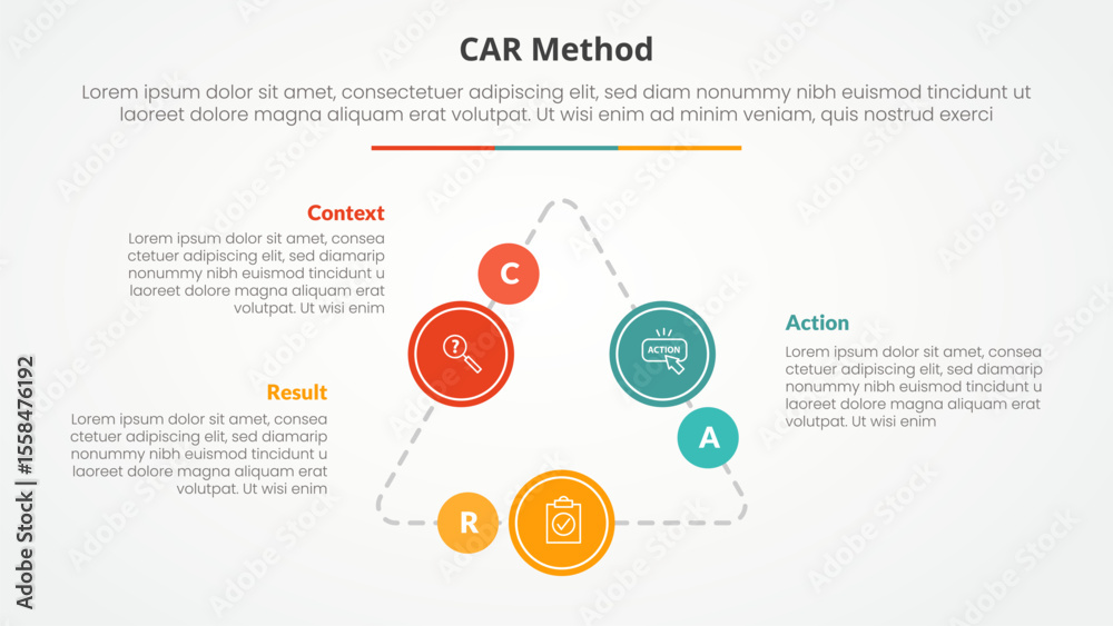 Poster car interview model infographic concept for slide presentation with triangle cycle circular on trian