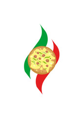 delicious pizza with the Italian flag as a background