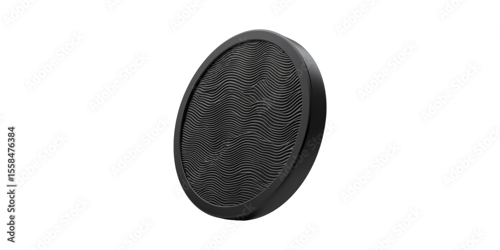 Poster black circular object with wavy pattern. modern design and aesthetic appeal isolated on transparent 