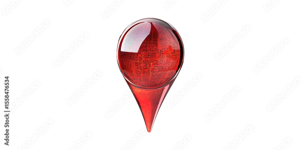 Poster red map pin with city grid design. symbol of navigation and location services isolated on transparen