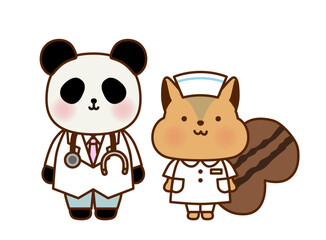 かわいい動物のお医者さん・ナースイラストセット｜パンダ・リス