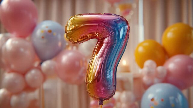 number seven colorful birthday party balloon illustrated animation