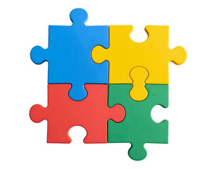 Obraz premium Interlocking primary colored puzzle pieces form a square, symbolizing unity, diversity, and shared goals.