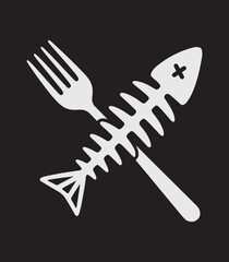 Fish Bone and Fork T-Shirt Design – Minimalist Seafood Skeleton Logo Illustration