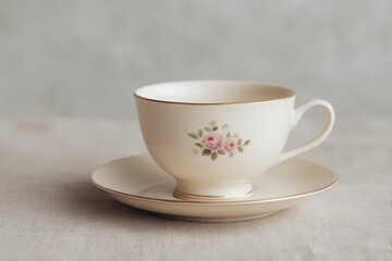Fototapeta premium Delicate Floral Ceramic Teacup & Saucer Set - Spring Blossom Design. Beautiful simple AI generated image