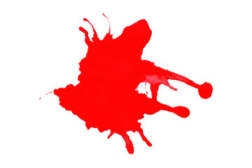 Bright red watercolor or ink stains with watercolor marks. Brush strokes and splashes of watercolor are set on a transparent background.
