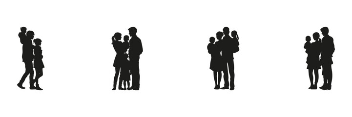 Family Interaction In Silhouette Set. Parenting, Childhood, And Emotional Bonding Symbol Collection. Social And Educational Use. Isolated Vector Illustration