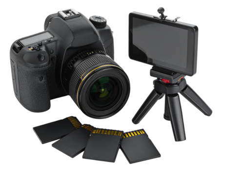 camera on tripod isolated on white background - Powered by Adobe