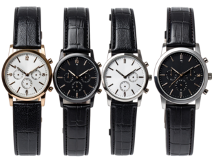 Realistic clock watch chronograph silver black gold luxury collection for men business on white background vector