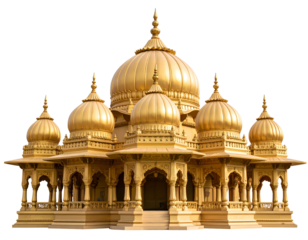 A magnificent golden shrine adorned with elaborate carvings and elegant domes stands as a symbol of devotion.