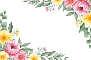 Beautiful Pink and Yellow Watercolor Flower Bouquet Frame For Card