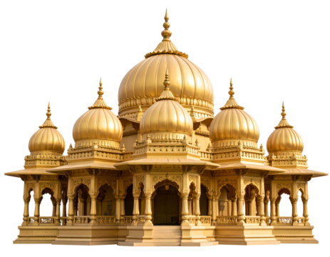 A magnificent golden shrine adorned with elaborate carvings and elegant domes stands as a symbol of devotion.