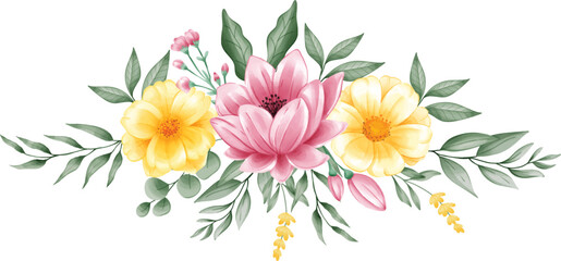 Beautiful Watercolor Pink and Yellow Flower Bouquet Arrangement
