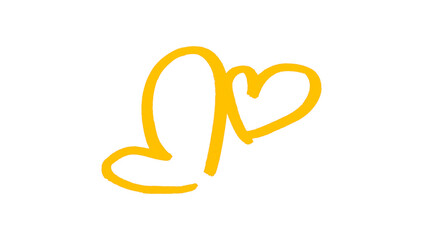 A yellow heart drawn in ink sits on a transparent background.