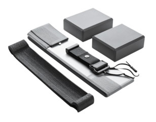 Isometric view of sport equipment like water bottle and dumbbell