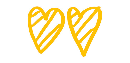 A yellow heart drawn in ink sits on a transparent background.