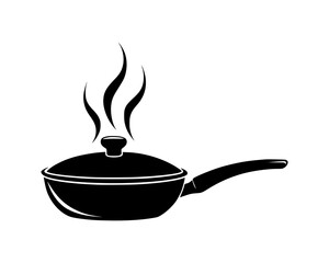 Hot steaming pan with lid and handle cooking icon vector illustration