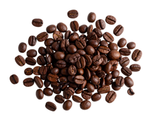 An inviting heap of freshly roasted coffee beans, showcasing their deep brown color and natural texture.