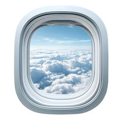 Airplane window frame with blank view isolated on a transparent background