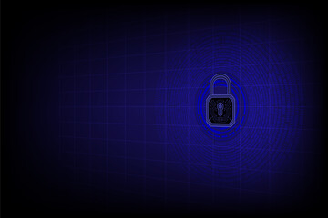 Digital padlock cybersecurity data protection blue background, secure technology concept