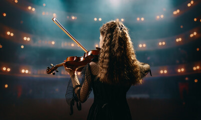 girl playing violin on stage