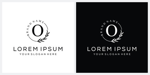 Initial letter O cosmetics fashion logo design, serif font graphic icon, leaves nature symbol concept