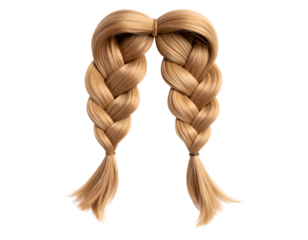 Lustrous blonde hair expertly braided into two symmetrical pigtails for a timeless and neat appearance.