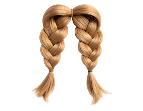 Lustrous blonde hair expertly braided into two symmetrical pigtails for a timeless and neat appearance.