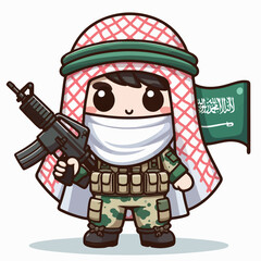 cartoon vector illustration of soldier with arabic scarf