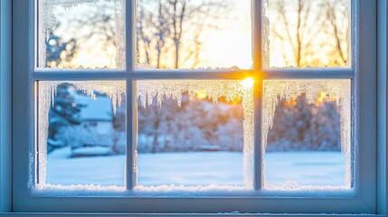 Fototapeta premium Window frost patterns on cold morning.