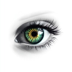 Realistic Human Eye With Green Yellow Iris And Long Eyelashes