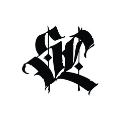 Monogram of Gothic letters S and L. Vector. An illustration for an individual design. The name of the studio or product.