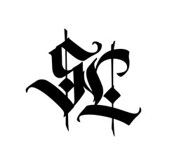 Monogram of Gothic letters S and L. Vector. An illustration for an individual design. The name of the studio or product.