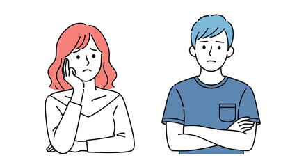 Sad Couple Illustration Upset Woman and Man Showing Disappointment