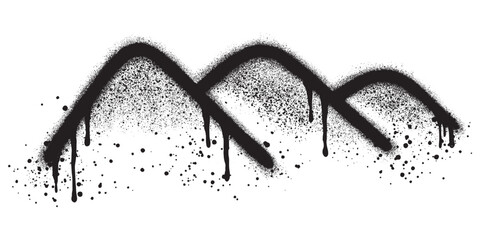 Mountain graffiti with black spray paint. Grunge hill peaks. Distressed brush strokes. Mountain landscape.