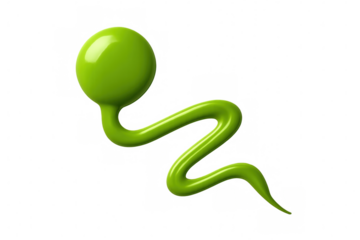 Glossy green paint forming a wavy line with a round blob at the top, isolated on a transparent background
