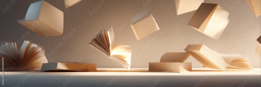 Aufkleber Floating Books Create a Whimsical Library Atmosphere With Soft Lighting and Shadows During a Tranquil Reading Environment
