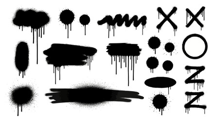 Collection of Black Spray Paint Splatter and Drip Effects Design Elements