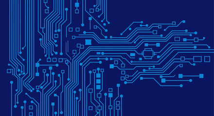 Abstract Circuit Board Technology Background Blue Lines and Nodes