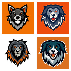 Illustration showing four animal head logos in a grid format with orange and white backgrounds