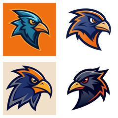 Fototapeta premium Illustrations showing four stylized eagle head logos with varying color palettes and backgrounds