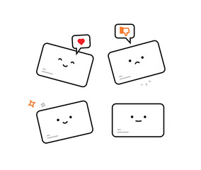 Plastic card icons. Vector. Linear style. A set of icons for design projects. Lively and cute characters with human faces.