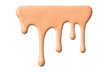 Peach-colored liquid foundation makeup dripping gracefully on a transparent background, creating a smooth, creamy texture perfect for beauty applications